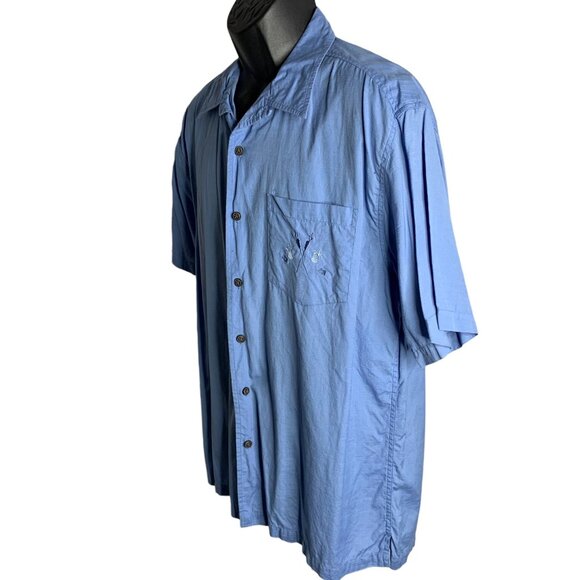 Marlin Trading Embroidered Button Up Camp Shirt L Blue Short Sleeves Pocket - Picture 4 of 7